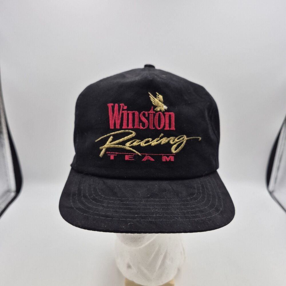 Vintage Winston Racing Team Hat NASCAR Cap Black Velvet Snap Back Gold Red Eagle